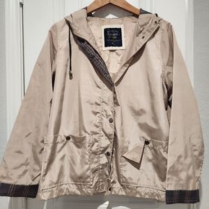 Cavalini Originals Medium Petite Jacket Beige Hood Windbreaker Zip Up Nova Check